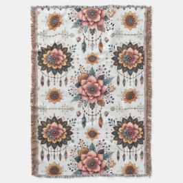 Blommor och fjädrar filt