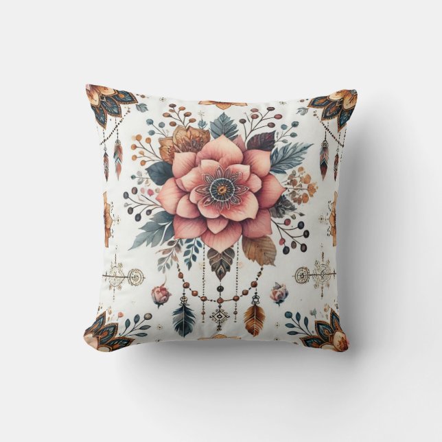 Blommor och fjädrar kudde (Framsida)