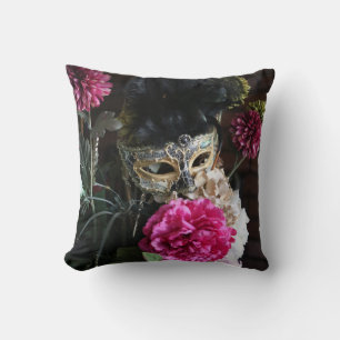 Blommor och fjädrar Mardi Gras Mask Kudde