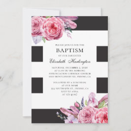 Blommor och fjädrar med baptism i vattenfärg rosa inbjudningar