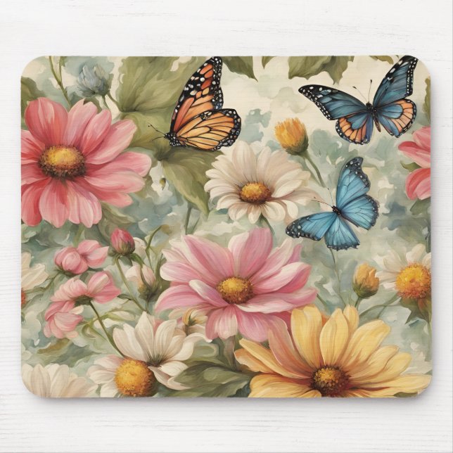 Blommor och fjäril Art Mousepad Musmatta (Framsidan)