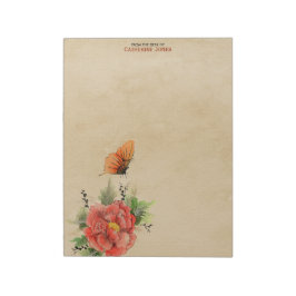 Blommor och fjäril | Pergament | Vintagepapper Anteckningsblock