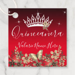 Blommor och fjäril Princess Quinceanera Red Gåvor Etiketter