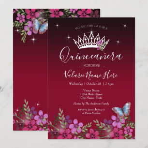 Blommor och fjäril Quinceanera-inbjudan