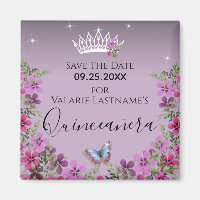 Blommor och fjäril Quinceanera Spara datum Morsa