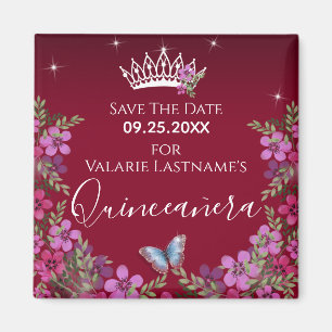 Blommor och fjäril Quinceanera Spara datum Morsa Magnet