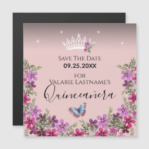 Blommor och fjäril Quinceanera Spara datumet