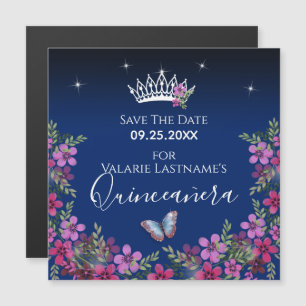 Blommor och fjäril Quinceanera Spara datumet