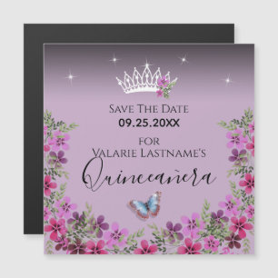 Blommor och fjäril Quinceanera Spara datumet