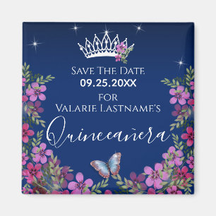 Blommor och fjäril Quinceanera Spara datumet Magnet