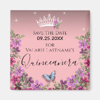 Blommor och fjäril Quinceanera Spara datumet
