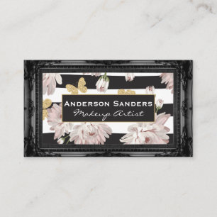 Blommor och fjärilar Antique Black Gräns Visitkort