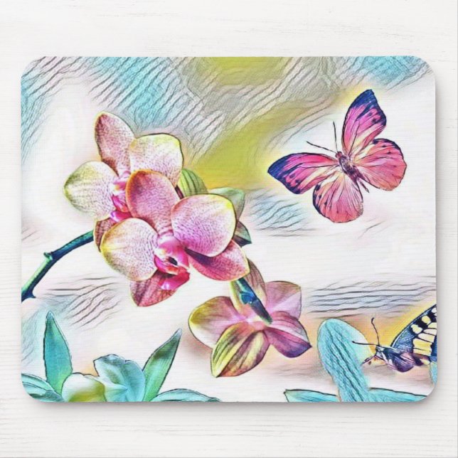 Blommor och fjärilar av rosa musmatta (Framsidan)