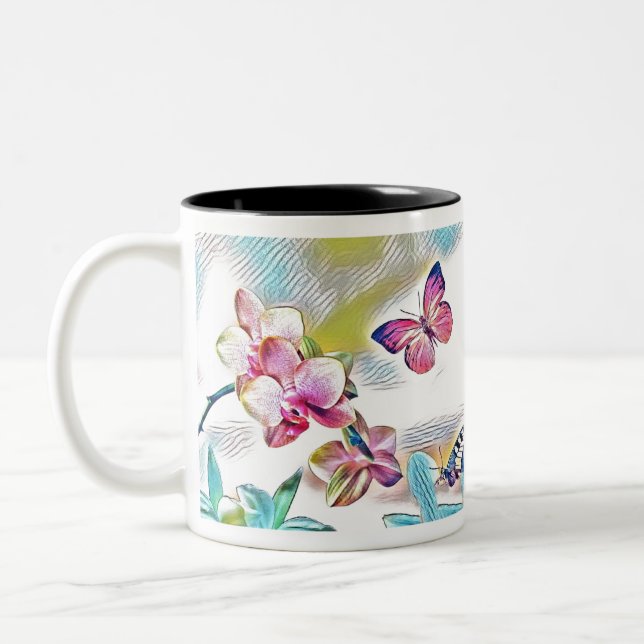 Blommor och fjärilar av rosa Två-Tonad mugg (Vänster)