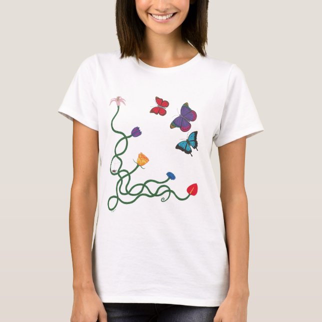 Blommor och fjärilar beklär tee shirt (Framsida)