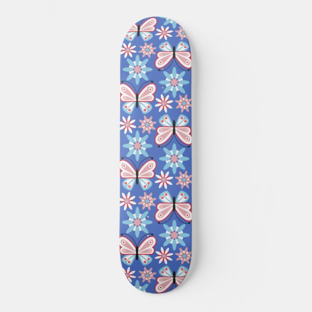 Blommor och fjärilar mini skateboard bräda 18,5 cm (Framsida)