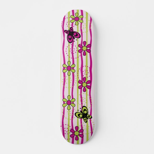 Blommor och fjärilar mini skateboard bräda 18,7 cm (Framsida)