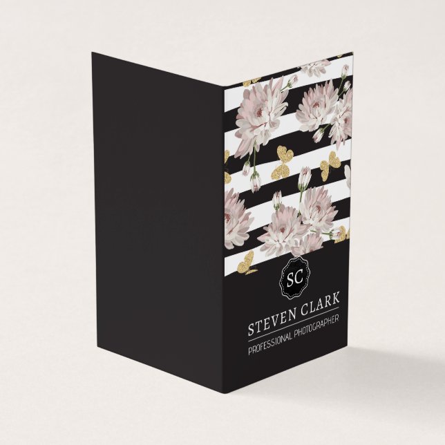 Blommor och fjärilar | Randig Visitkort (Utsida)