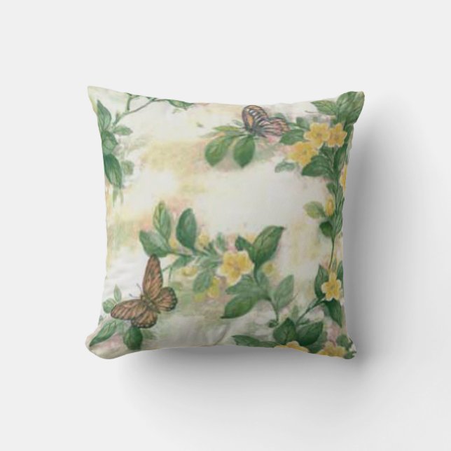 Blommor Och Fjärilar Reversibelt Kuddskal Kudde (Framsida)