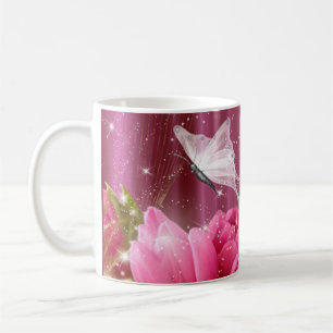 Blommor och fjärilskaffekopp kaffemugg