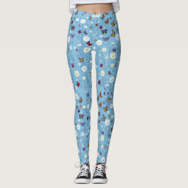 Blommor och fjärilsmassa leggings
