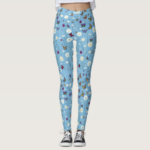 Blommor och fjärilsmassa leggings