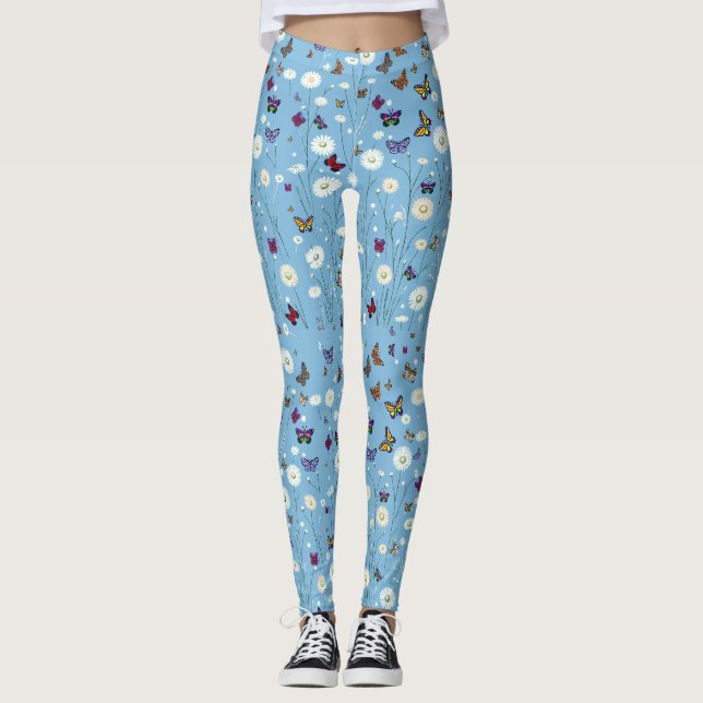 Blommor och fjärilsmassa leggings (Framsida)