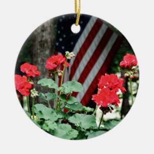 Blommor och flagga Röda, vita och blå Julgransprydnad Keramik