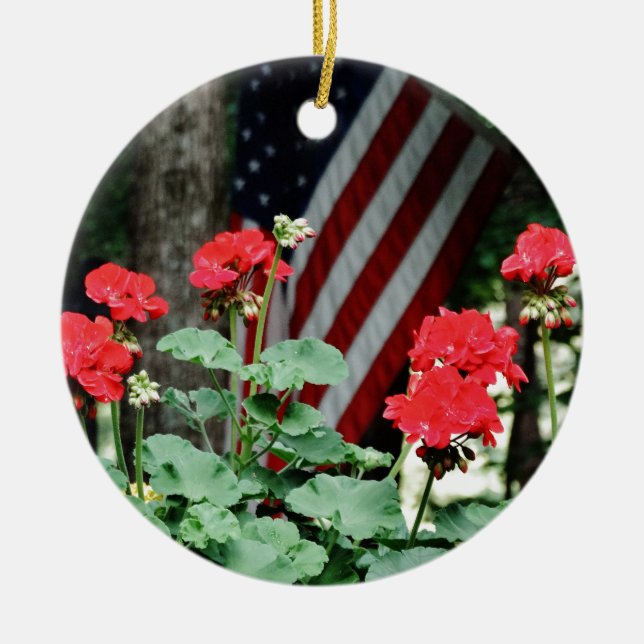 Blommor och flagga Röda, vita och blå Julgransprydnad Keramik (Framsidan)