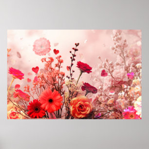 Blommor och fler blommor pryder denna romantiska v poster
