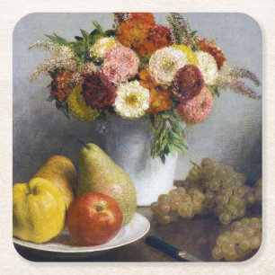 Blommor och frukt, Henri Fantin-Latour Underlägg Papper Kvadrat