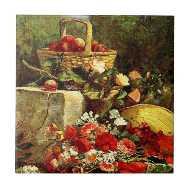 Blommor och frukt i en Garden, Eugene Boudin art Kakelplatta (Framsidan)