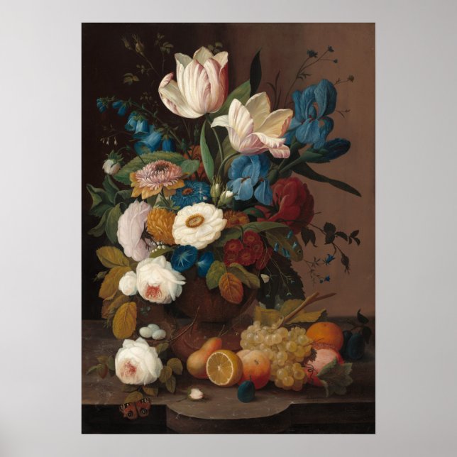 Blommor och frukt - Severin Roesen Fine Art Poster (Framsidan)