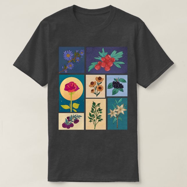 Blommor och frukter Vintage-frankostämplar T Shirt (Design framsida)