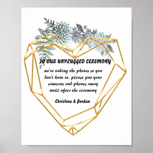 Blommor och geometriskt hjärta för Bröllopsfest Poster