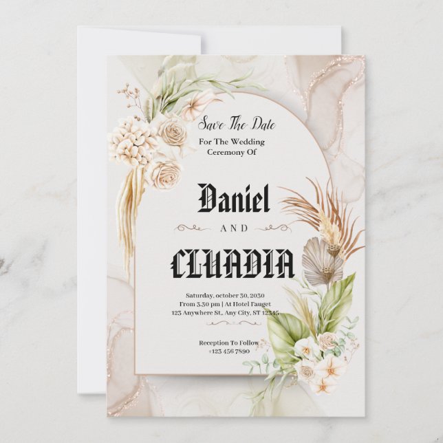 Blommor och gräddblomma vatten färg bröllop spara datumet (Framsida)