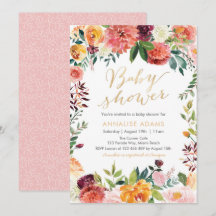 Blommor och guld-babyskor - inbjudan