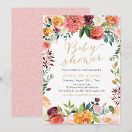 Blommor och guld-babyskor - inbjudan