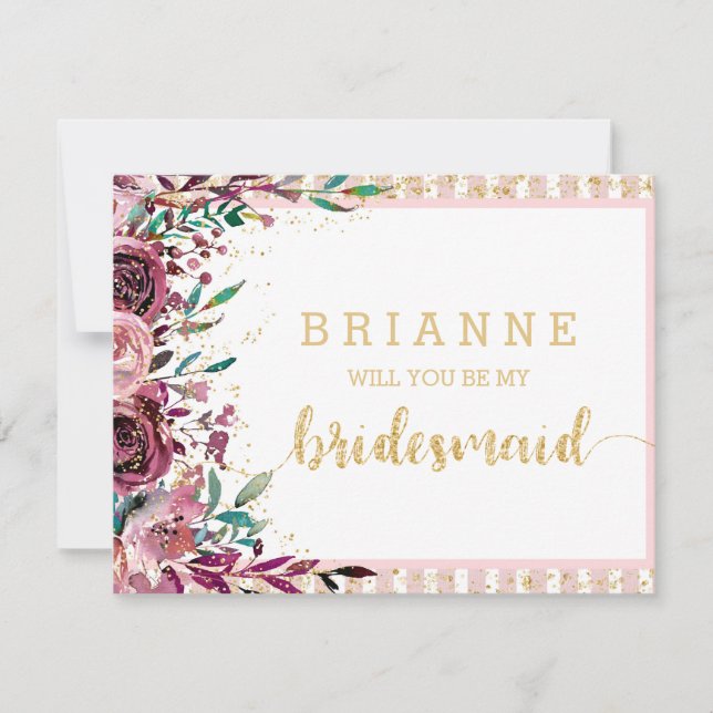  blommor och Guld kommer du att bli min bridesmaid Inbjudningar (Framsida)