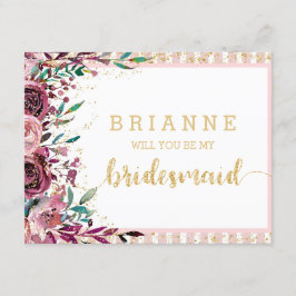  blommor och Guld kommer du att bli min bridesmaid Inbjudningar