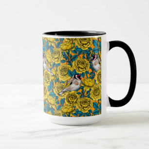 Blommor och guldfåglar i ro mugg