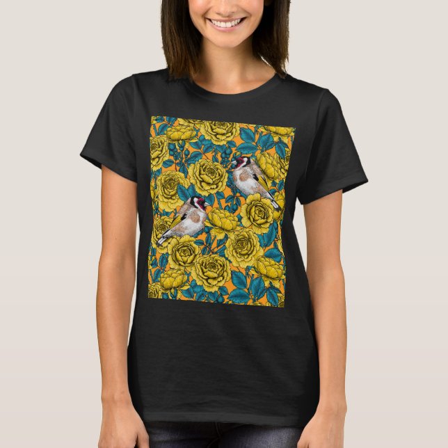 Blommor och guldfåglar i ro t shirt (Framsida)