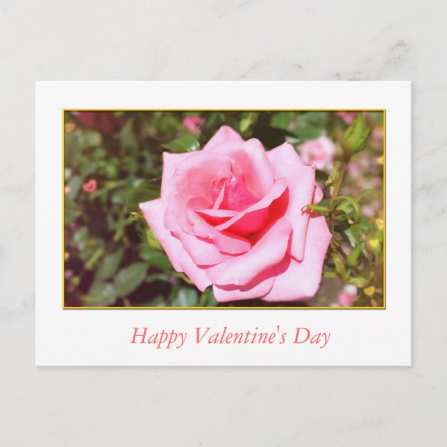 Blommor och hjärtan från söt rosa ros Valentine Helg Vykort (Framsida)