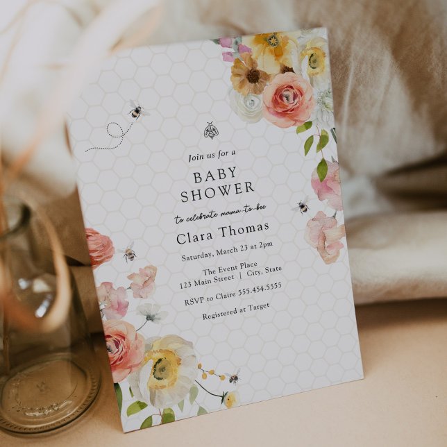 Blommor och Honey Bee Baby Shower Inbjudan (Skapare uppladdad)
