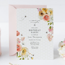Blommor och Honey Bee Födelsedagsinbjudan Inbjudningar