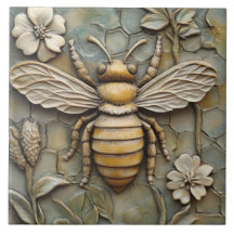 Blommor och honungsbin Faux Relief