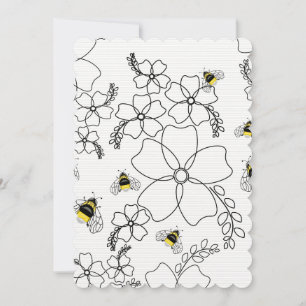 Blommor och humlor i ett minimalistiskt stil inbjudningar