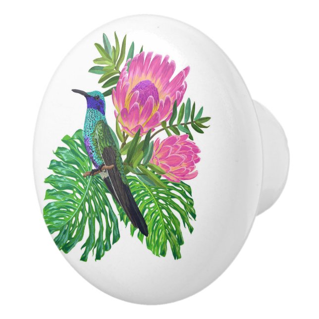 Blommor och humming av fågelkeramisk knopp (Höger)