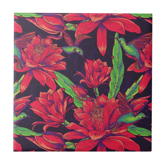 Blommor och Hummingbirds Kakelplatta (Framsidan)