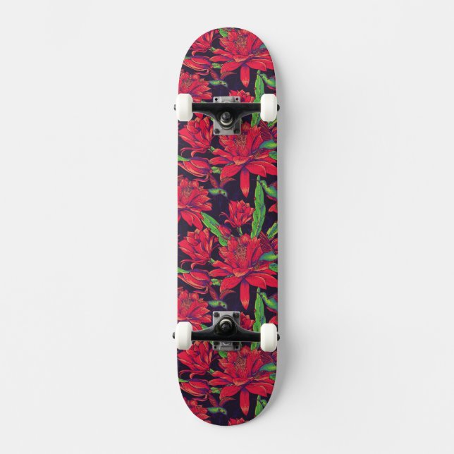 Blommor och Hummingbirds Skateboard Bräda 21,5 Cm (Framsida)